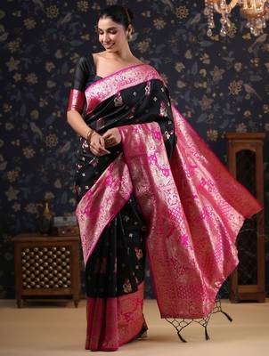 Black women woven design baluchari sarees 4