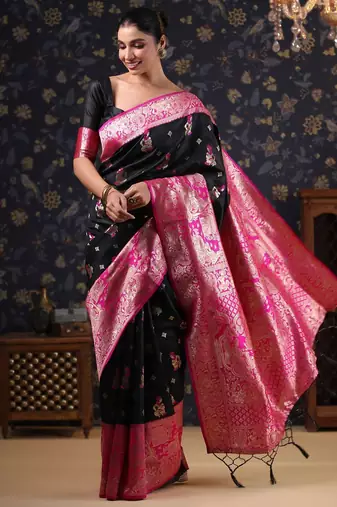 Black women woven design baluchari sarees