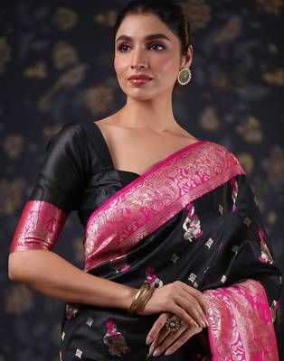 Black women woven design baluchari sarees 5