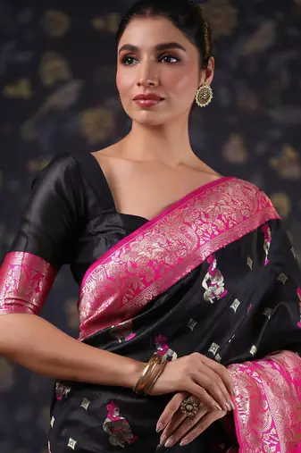 Black women woven design baluchari sarees