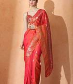Orange woven design banarasi sarees with blouse piece