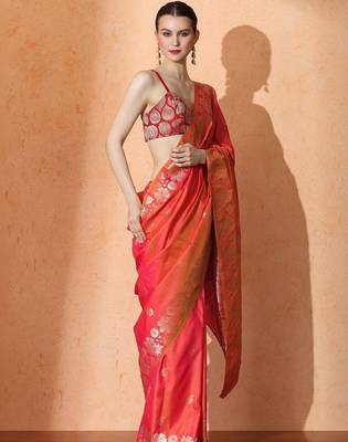 Orange woven design banarasi sarees with blouse piece 3