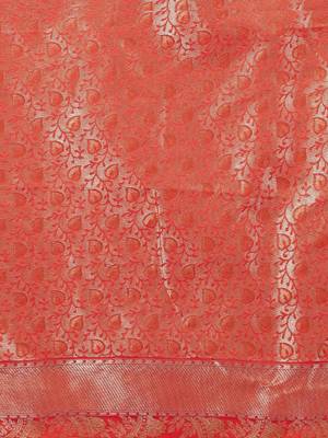 Orange woven design banarasi sarees with blouse piece 4