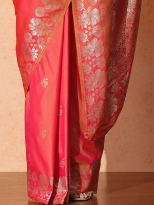 Orange woven design banarasi sarees with blouse piece 5