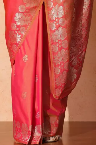 Orange woven design banarasi sarees with blouse piece