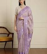 Purple ethnic motifs woven design chanderi saree with unstitched blouse