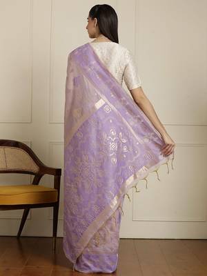 Purple ethnic motifs woven design chanderi saree with unstitched blouse 3