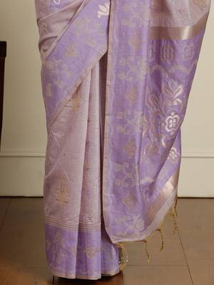 Purple ethnic motifs woven design chanderi saree with unstitched blouse 5