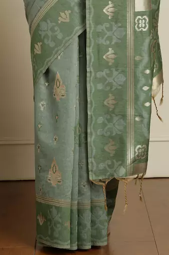 Green ethnic motifs woven design chanderi saree with unstitched blouse