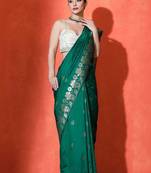 Green woven design katan sarees with blouse piece