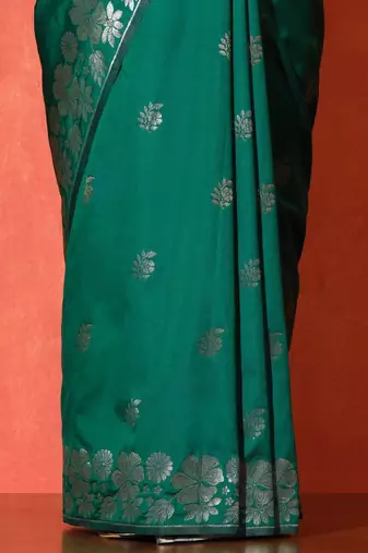 Green woven design katan sarees with blouse piece