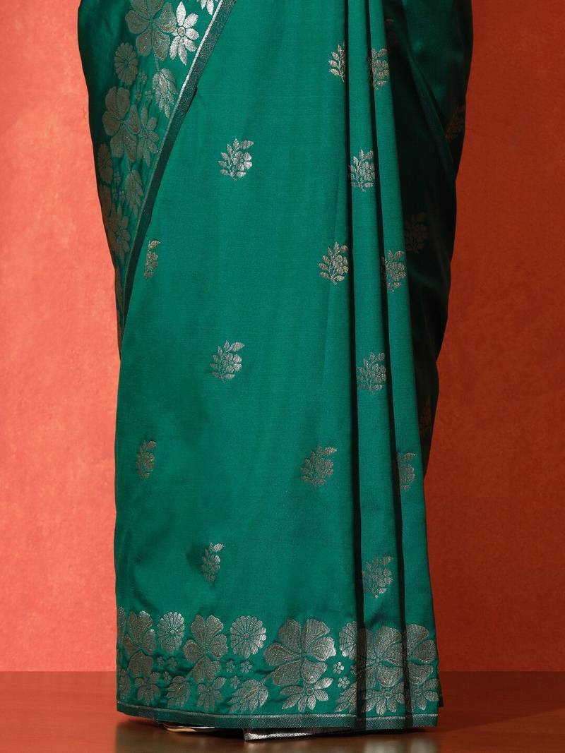 Green woven design katan sarees with blouse piece