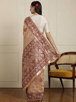 Beige ethnic motif woven design zari chanderi saree 3