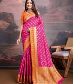 Orange ethnic motifs woven design saree