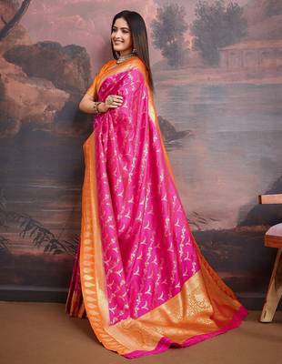 Orange ethnic motifs woven design saree 3