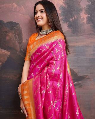 Orange ethnic motifs woven design saree 5