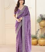 Lavender embellished beads and stones saree with blouse piece