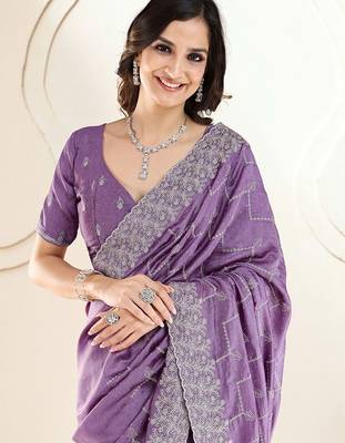 Lavender embellished beads and stones saree with blouse piece 5