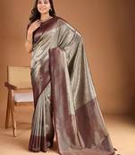 Grey floral zari woven design tassels saree with blouse piece