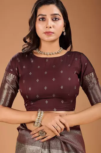 Grey floral zari woven design tassels saree with blouse piece