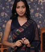 Navy blue sequin embellished geaorgette party wear saree