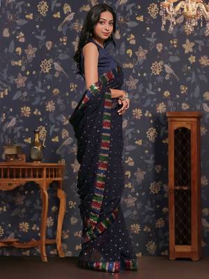 Navy blue sequin embellished geaorgette party wear saree 3