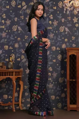 Navy blue sequin embellished geaorgette party wear saree