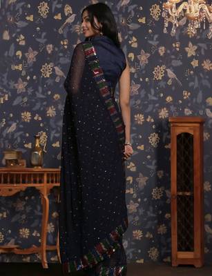 Navy blue sequin embellished geaorgette party wear saree 5