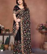 Black embroidered saree with unstitched blouse