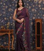 Purple sequin patta geaorgette party wear saree