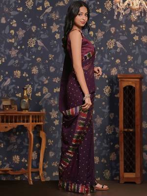 Purple sequin patta geaorgette party wear saree 2