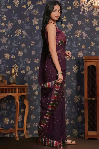 Purple sequin patta geaorgette party wear saree