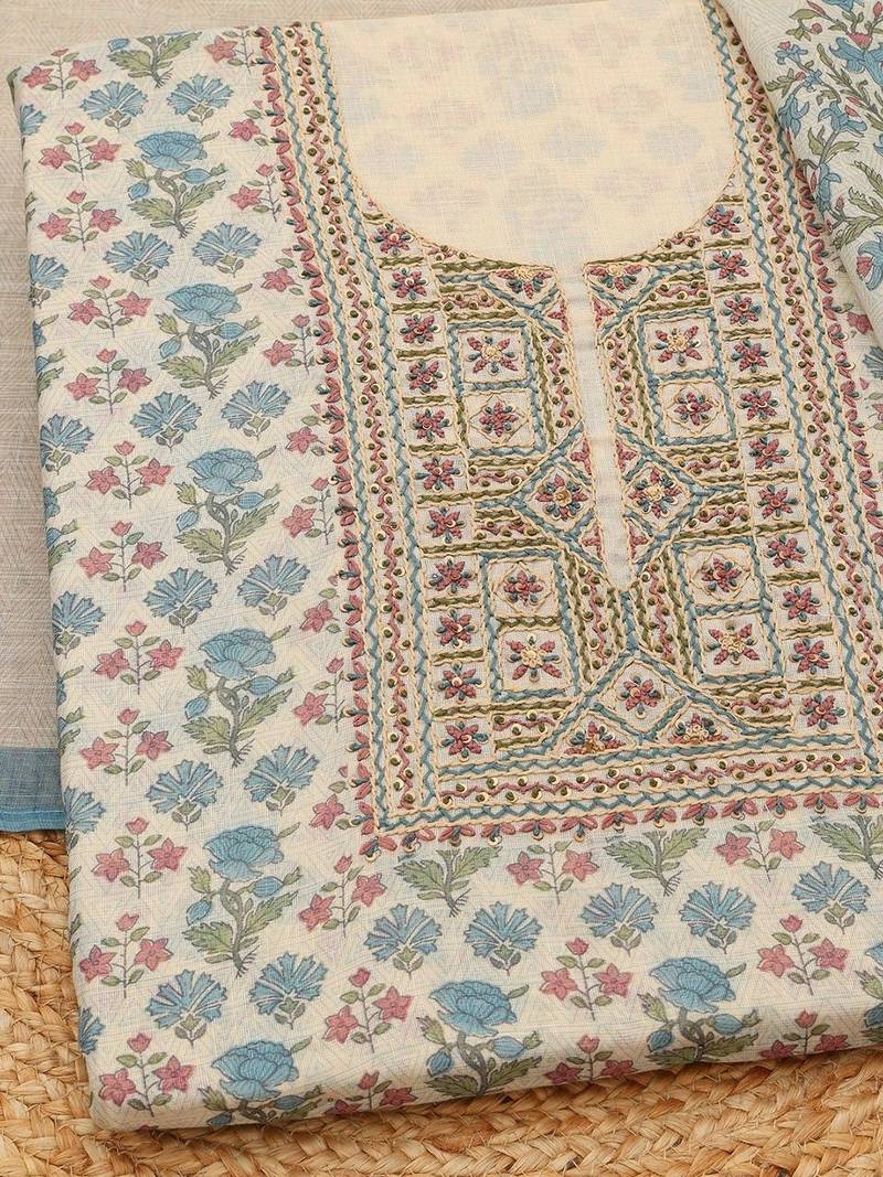 printed linen unstitched dress material