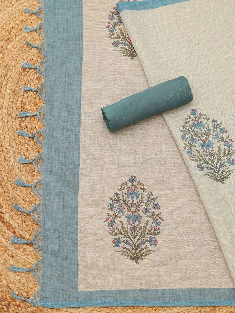 printed linen unstitched dress material