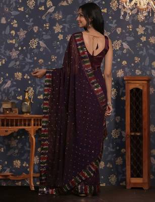 Purple sequin patta geaorgette party wear saree 4