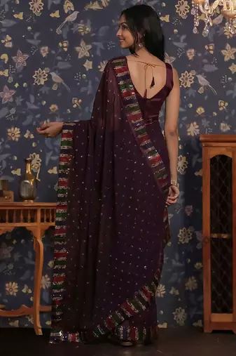 Purple sequin patta geaorgette party wear saree
