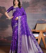 Purple woven design zari saree with blouse piece