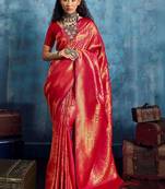 Red woven design kanjeevaram saree with blouse piece