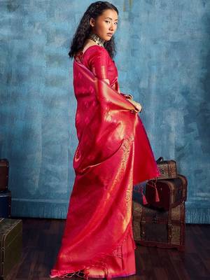 Red woven design kanjeevaram saree with blouse piece 2