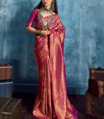 Magenta woven design kanjeevaram saree with blouse piece