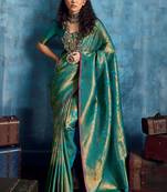Green woven design kanjeevaram saree with blouse piece