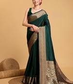 Green art silk zari kanjivaram saree with unstitched blouse piece