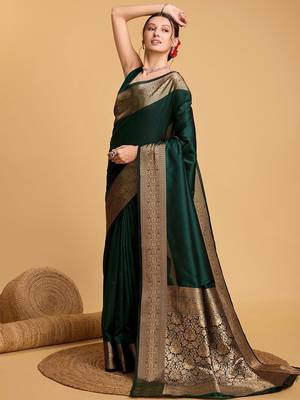 Green art silk zari kanjivaram saree with unstitched blouse piece 2