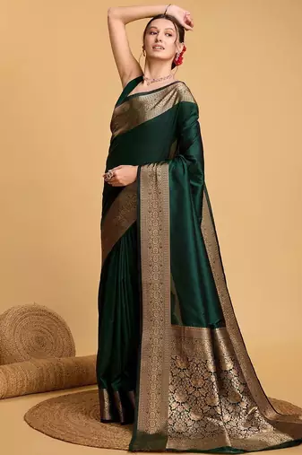Green art silk zari kanjivaram saree with unstitched blouse piece