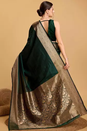 Green art silk zari kanjivaram saree with unstitched blouse piece