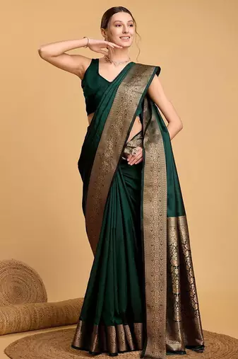 Green art silk zari kanjivaram saree with unstitched blouse piece