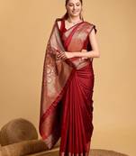Red woven design art silk kanjeevaram saree with blouse piece