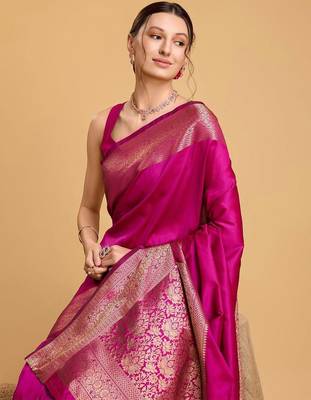 Pink woven embellished art silk kanjivaram pink saree 1