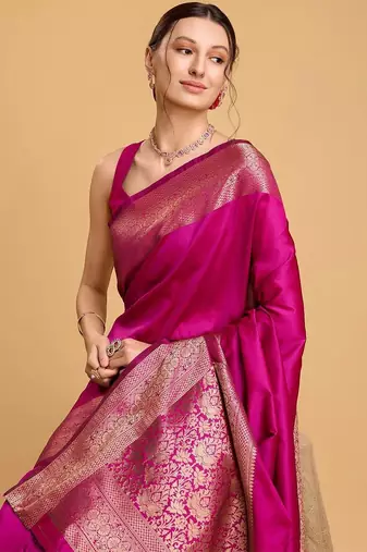 Pink woven embellished art silk kanjivaram pink saree