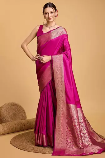 Pink woven embellished art silk kanjivaram pink saree